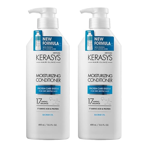 Kerasys Hair Clinic Protein Care System for Dry Brittle Hair Baobab Oil Moisturizing 13.5 fl oz / 400 ml (Conditioner, 2-Pack)