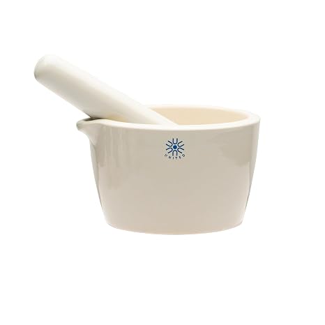 United ScientificTM Ceramic Mortar and Pestle Set - 400mL Capacity, Deep Form with Pour Spout, Unglazed Grinding Bowl Surface for Kitchen or Lab Use - Herbs & Spices, Pill Crusher
