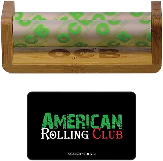 OCB 70mm Single Wide Bamboo Wood Cigarette Rolling Machine Includes American Rolling Club Scoop Card