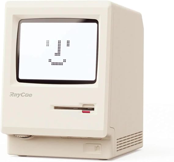 RayCue Maclock WB-8 Retro Pixel Alarm Clock - 1984 Computer-Inspired USB Desk Clock with Pixel Display, Multiple Alarms & Adjustable Brightness | Maclock Calendar, Temperature, Unique Retro Tech Gift