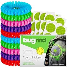 BugMD Mosquito Repellent Bundle: 78 Safe & Effective Squito Stickers and 10 DEET-Free Citronella Bracelets for Kids & Adults - Perfect for Camping, Beach, Hiking & Outdoor Adventures