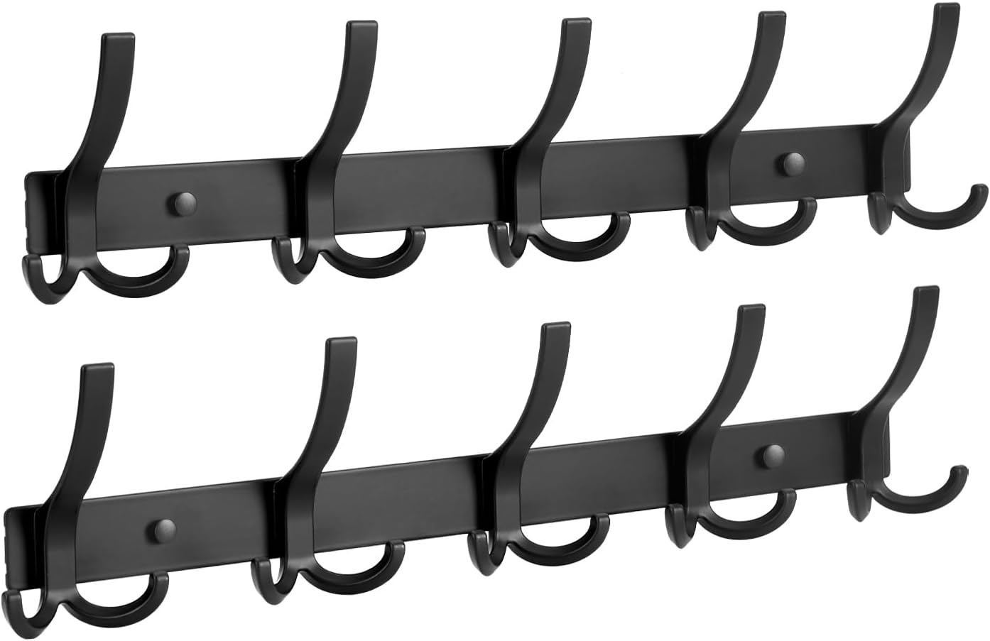 Optish Coat Hooks Wall Mounted, 2 Pack Coat Rack Wall Mount with 15 Hooks, Black Wall Coat Hooks for Jackets, Hats, Bags, for Entryway, Bedroom
