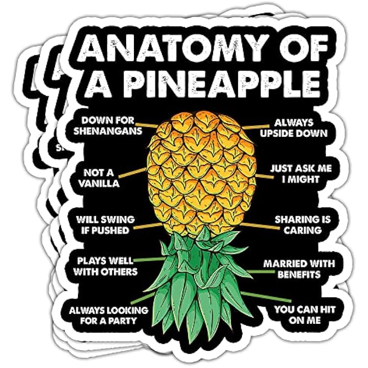 Anatomy of A Pineapple Sticker Set, Funny Swingers Pineapple Decal, Vinyl 3x4 inch, Adult Humor Gift Decoration, Waterproof, 3pcSheet