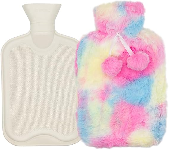 Kellegour Hot Water Bottle with Cover,Hot Water Bottles,2L Hot Water Bag,Rubber Hot Water Bag,for Menstrual Cramps, Neck and Shoulder Pain Relief, Hot and Cold Therapies, Hand Feet Warmer(Rainbow)