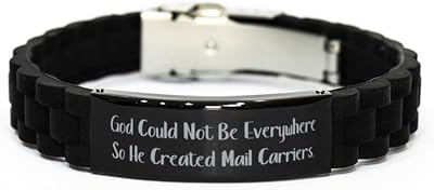 Sarcasm Mail carrier Gifts, God, Mail carrier Black Glidelock Clasp Bracelet From Colleagues, Engraved Bracelet For Coworkers, Postal worker, US Postal Service, Package delivery, Courier, Express mail