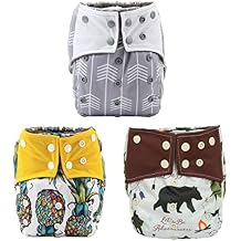 3 AIll in One Cloth Diapers Nappies for Night AIO Sewn in Insert Reusable Washable (Arrow Pineapple Pack)