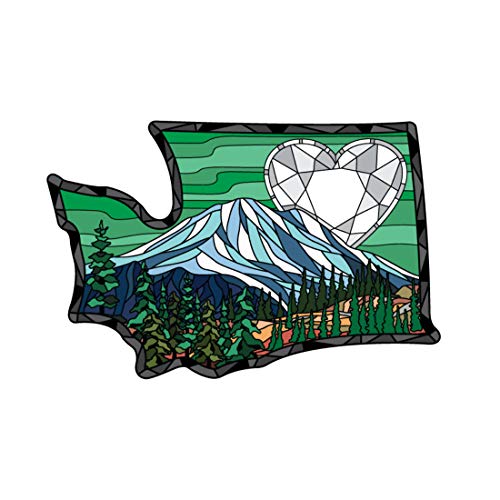 Washington Sticker Mount Rainier National Park Stained Glass Heart Gem State Shaped Decal Vinyl Apply to Water Bottle Laptop Cooler Car Truck Bumper Tumbler 206 Roots