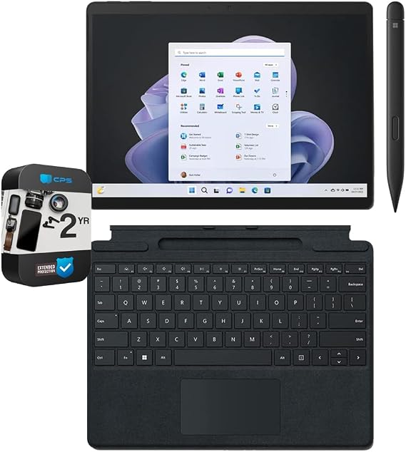 Microsoft QEZ00018 Surface Pro 9 13" Touch Tablet, Intel i5, 8GB/256GB, Graphite Bundle Surface Pro Keyboard, Surface Slim Pen 2 and 2 YR CPS Enhanced Protection Pack