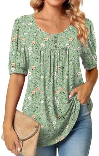 POPYOUNG Women's Tunic Loose Fit Dressy Blouse Ladies Elbow Sleeve Tops Wear with Leggings
