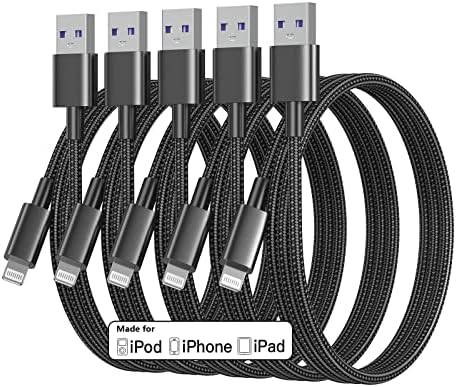 5Pack for iPhone Charger Cable 3ft Lightning to USB Cables Fast for iPhone Charging Cord [Apple MFi Certified] Nylon Braided for iPhone 14131211 ProXXs MaxXR8 Plus765SE,for IPad, 3 Foot