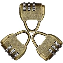 Vintage Antique Style 3 Digit Combination Lock Mini Bronze Password Padlock Small Metal Padlock Archaize Style Lock for Jewelry Box Storage Box Diary Book,Pack of 3
