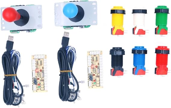 WANGCL 2 Player Arcade Controller 8 Way Joystick Arcade DIY Kit Parts USB Encoder to PC Games 6x American Style Standard Arcade Buttons Switchable Happ Type 30mm Push Button
