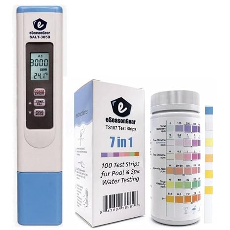 SALT-3050 + TS107 Combo, Salt Meter + Test Strip for Salt Water Pool