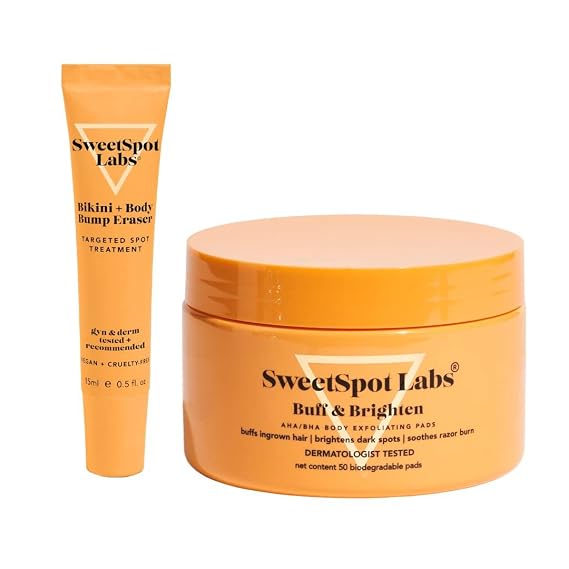 SweetSpot Labs Ingrown Hair Removal Kit | Razor Bump & Ingrown Hair Treatment For Bikini Area, Body & Underarms | Safe for All Skin, Bump Eraser and Buff and Brighten Pads Set