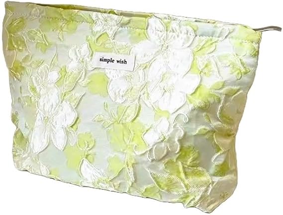 The Cedar Tree Sky Green Floral Large Makeup Bag Wide-Open Zipper Pouch Travel Wash Bag Makeup Toiletry Cosmetic Organizer Bag for Women