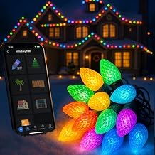 LED C9 Christmas Lights Outdoor,100FT 150 LEDs,App Remote Controlled RGB Smart String Lights with DIY,Music Sync & Timer,108 Modes,Waterproof & Extendable for Roofline,House,Xmas Tree,Halloween Decor