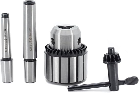 Drill Chuck JESTUOUS JT33 Key Type 1/2 Inch(1-13mm) with MT1 MT2 Morse Taper Arbor Adapter Heavy Duty Chucks