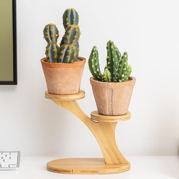 2-Tier Wooden Round Plant Stand for Window Sill & Desk