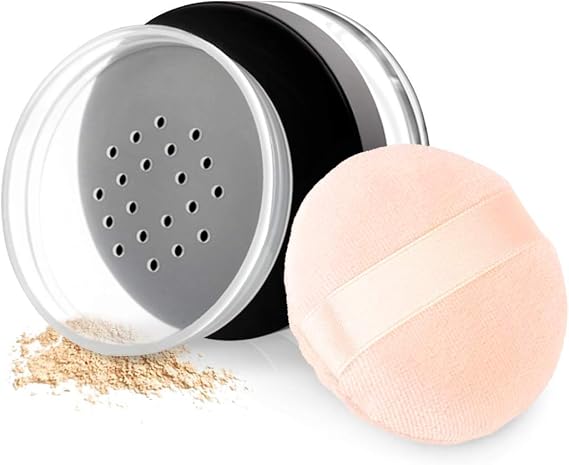 Empty Makeup Powder Container 50ml with Puff Loose Face Compact Case Plastic Cosmetic Jars Travel Containers Refillable Bottle Box Holder with Sifter and Lid