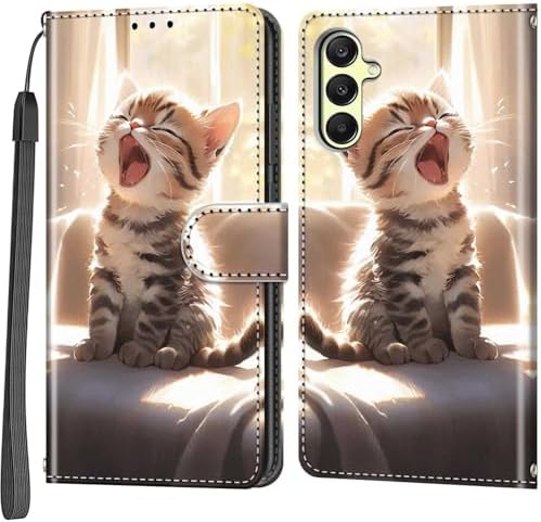 Case Wallet for Samsung Galaxy A25 5G, [Kickstand] 3 Card Holder Stand [Shockproof TPU Interior Shell], PU Leather Magnetic Protective Flip Cover 6.5", Cat