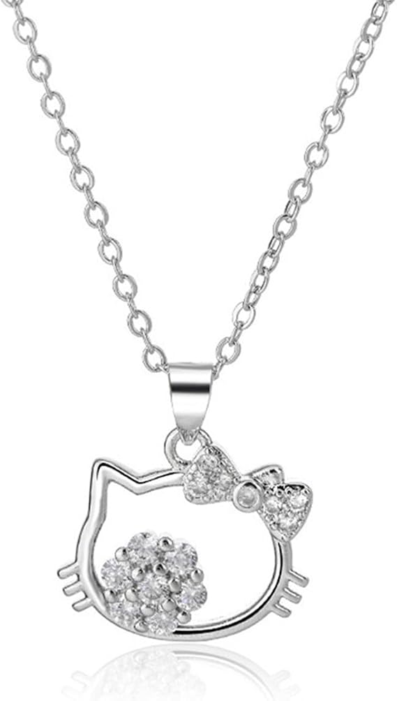 GAUEIOUR Kitty Girl Necklace, Kitty Cat Pendant, Cute Heart Cat Diamond Pendant, Cute Girl Friendship Necklace,Fashionable Student Necklaces
