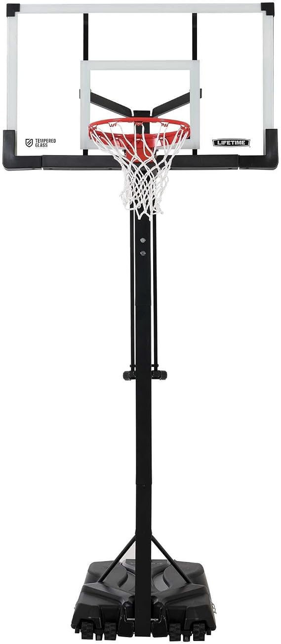 Lifetime 90734 Adjustable Portable Basketball Hoop, 54-Inch Tempered Glass Backboard, Black