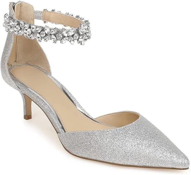 Women's Wedding Rhinestones Low Kitten Heels Pumps Pointed Toe Dress Evening Shoes for Women Bridal Bride