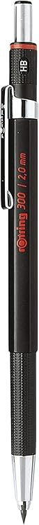 rOtring 300 Mechanical Pencil | 2.0 mm | Refillable with Sharpener Under Cap | Black | 1Count