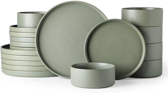 GBHOME Stoneware Dinnerware Sets for 6,18-Piece Matte Plates and Bowls Set