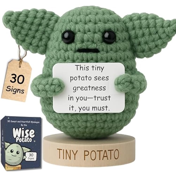 Star Wars Gifts | Handmade Baby Yoda Positive Crochet W 30 Fun Affirmations | Gift for Birthday, Fathers Day, Graduation | Starwars Present for Dad, Men, Brother, Women, Son | Star Wars Office Decor