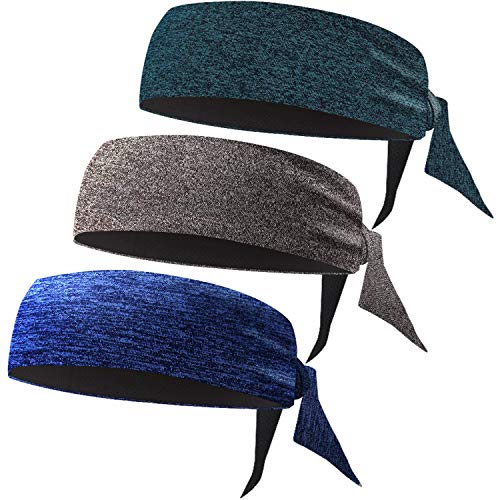 Braylin Headbands for Men, 3-Pack Mens Head-Ties, Breathable Headbands for Tennis, Running, Sweat-Wicking Non Slip
