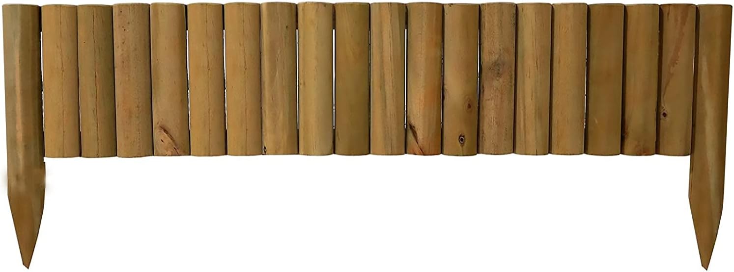 1M Wooden Log Roll Border Fixed Picket Fence Edge Garden Border Section Outdoor Lawn Edging (2)