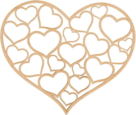 Detailed Heart Wood Cutouts 10-inch, 1/4 inch Thick, Pack of 3 Wooden Hearts for Crafts, Mother's Day and Valentines, by Woodpeckers