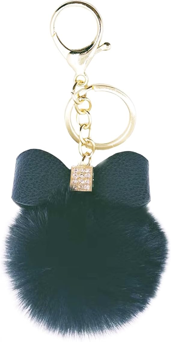 jtkdxqs Fluffy Pom Pom Keychain Bow Rhinestone Artificial Pompoms Keyring for Women