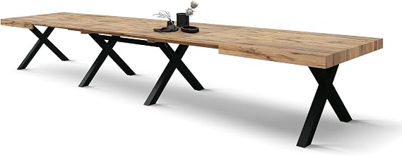 PAZZO DESIGN Roberta Extendable Table Living Room Table Kitchen Table Rustic Oak Black X-shaped Legs from 180 to 480 cm Made in Italy - id_2005