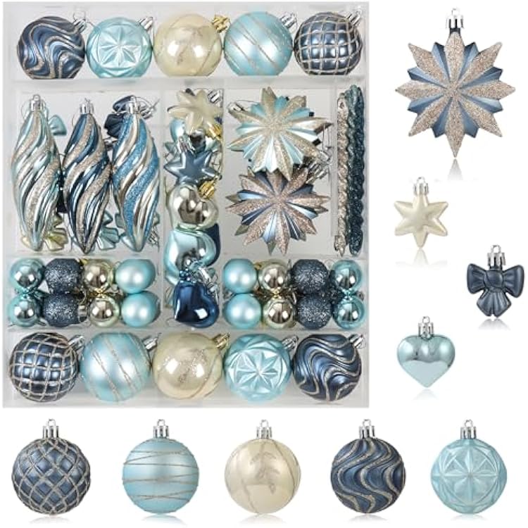 82Pcs Blue and Gold Christmas Ornaments Set, Shatterproof Medium Christmas Ball Ornaments, Christmas Decorations Hanging Ornaments for Xmas Trees, Holiday, Party Decor Navy Blue & Gold