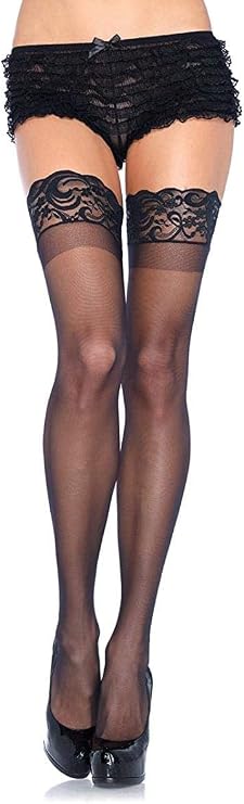 Leg Avenue Stay Up Sheer Thigh Highs with Lace Top- 1 Pair