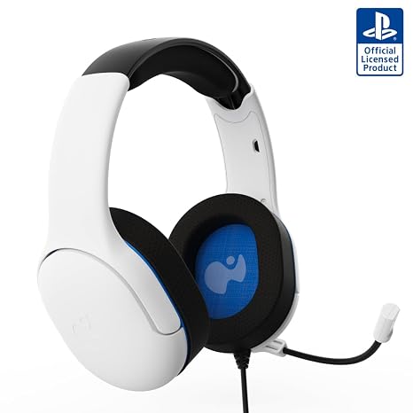 PDP AIRLITE Pro Wired Headset, Licensed Sony PlayStation 5, PlayStation 4, PS5/PS4/PS3/PC, Lightweight Durable Headphones, 3.5mm Audio Jack, Noise-canceling Flip-to-Mute Boom Mic, Frost White