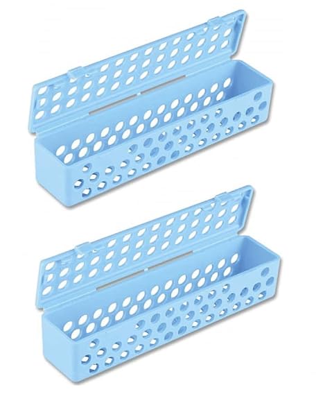 2/Pcs Dental Instrument Sterilization Plastic Container, 8" x 134" x 134" Dental Autoclave Cassettes Box - Blue