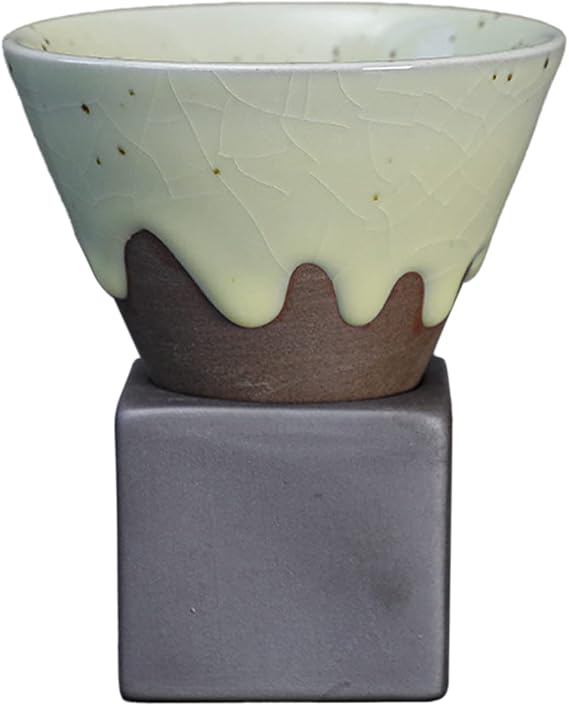 Pottery Coffee Mug with Base, 200ml Creative Triangular Cone Shape Porcelain Mug, Smoothing Surfaces Japanese Coffee Cup, Personalized Small Water Espresso Cups for Home Office Coffee Tea MilkshakeB