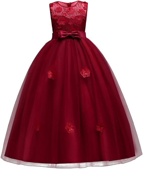 Little Big GirlsTulle Retro Vintage Dresses Flower Lace Pageant Party Wedding Floor Length Dance Evening Gown