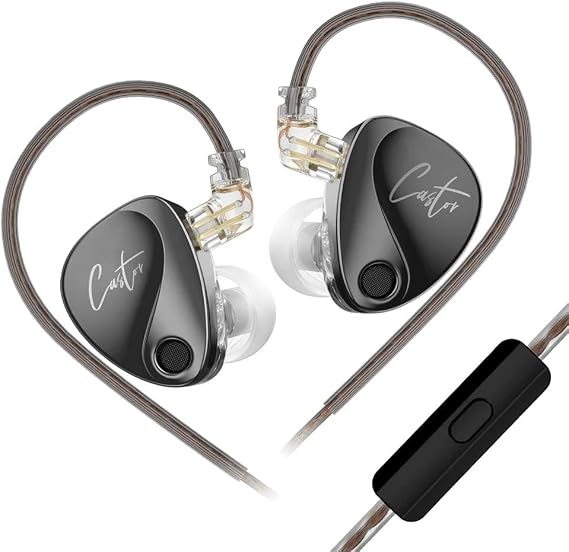 KZ Castor Wired IEM Microphone Headset, 10mm Dual Magnetic + 8mm Dynamic Driver, Improved Bass Blend Target, 4 Adjustment Switches, 2Pin Removable Cable