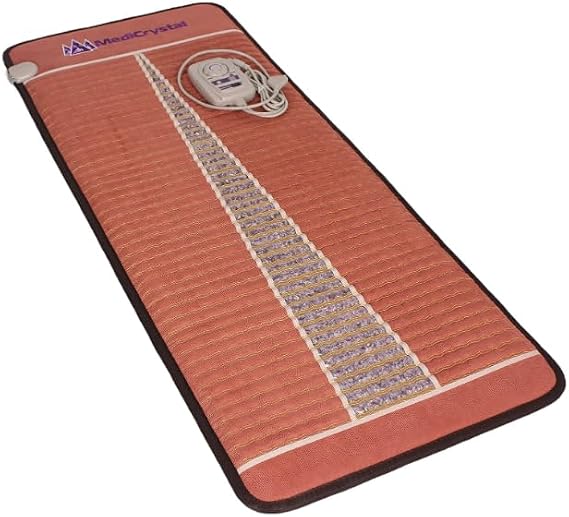 MediCrystal Far Infrared Heating Amethyst Mat - Midsize 24" W x 59" L (60x150 cm) - Adjustable 30-70°C (86-158°F) Heated Stone Pad - Natural Crystals - FIR Sauna & Ion Therapy - Red Brown - 220-240V