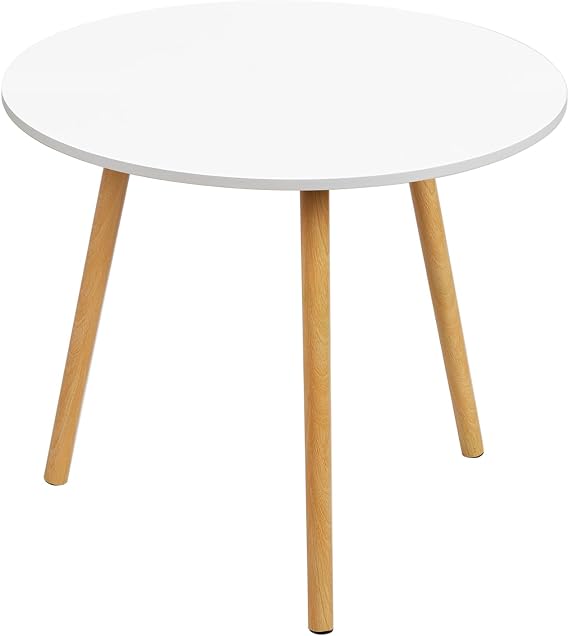 Household Small Dining Table, Round Kitchen Table with 3 Wood Legs, Apartment Living Room Leisure Coffee White Table (White)