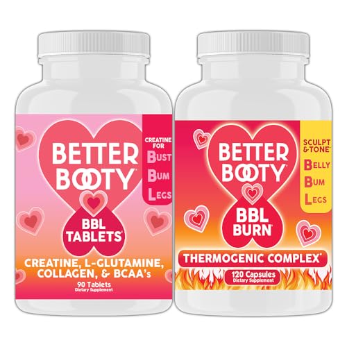 Angry Supplements Better Booty Womens Creatine BBL Combo: BBL Tablets 90ct w. Creatine, Glutamine, BCAAs, Collagen  BBL Burn Thermogenic Capsules 120ct