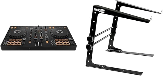 Pioneer DDJ-FLX4 2-deck DJ Controller Bundle with Steel Laptop Stand - Adjustable Height, Anti-Slip Design, Holds 8lbs