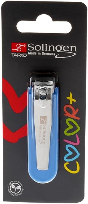 Solingen Colorful Nail Clippers Stainless Steel Fingernail Cutter with Non-Slip Plastic Grip Ergonomic, Durable, Sharp Blade for Men, Women, and Kids (Blue)