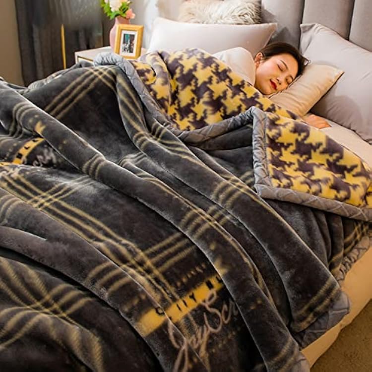 LGYKUMEG Heavy Blanket,Korean Mink Blanket 71X87,Winter Fleece Plush Blankets,Silky Soft and Warm, 2 Ply Reversible Raschel Bed Blankets,Gray,180x220cm3kg