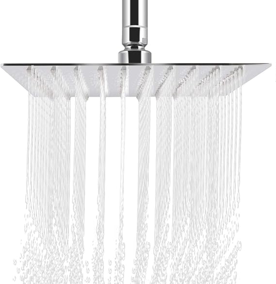 Rainfall Shower Head 12 inch Ultra-Thin Top Shower Square Stainless Steel