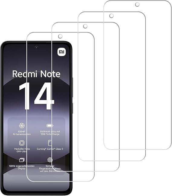 4Pack for Xiaomi Redmi Note 14 4G/5G Screen Protector, Tempered Glass Film, Case Friendly, Anti-Scratch, 9H Hardness